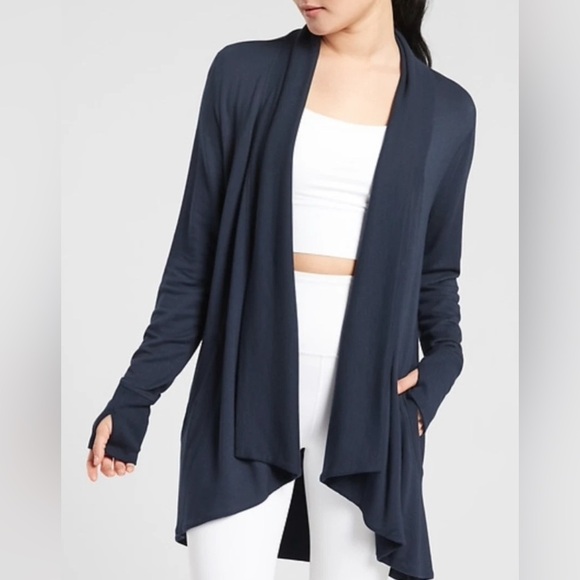 Barefoot Dreams Sweaters - ATHLETA NAVY BLUE LONG SLEEVE POCKETS NIRVANA PRANAYAMA WRAP CARDIGAN  SIZE S